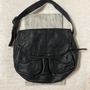Lucky Brand Modesto Stash Flap Brandy Bag Foldover Hobo Bag Black Faux Leather